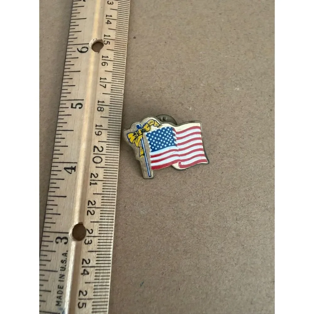 American Flag with yellow ribbon goldtone lapel pin